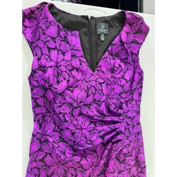 "ADRIANNA PAPELL" Floral Jacq Sheath Dress SZ 6 Metallic HOCO Fairy Ruched - Picture 6 of 11
